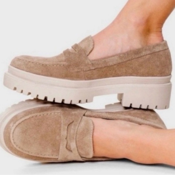 Portland Leather Shoes - Portland Leather Tan Suede Platform Penny Loafers